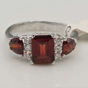 Designer Signed  Almandine Garnet Trilogy Ring